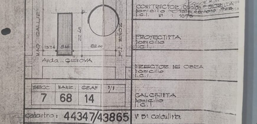 Vendo Lote terreno 8,66 x 23 Mts.  Genova 1800. Rosario